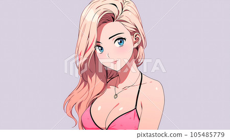 手绘卡通唯美的夏日里穿泳衣的可爱少女插画 105485779