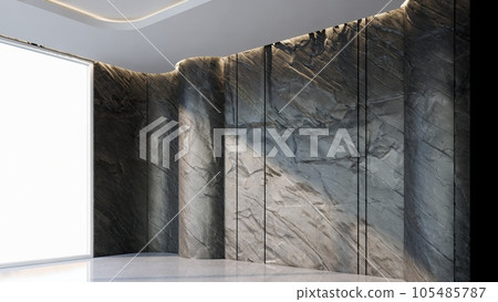 Empty room modern minimalist architecture with stone background, curved room, stone texture wall ,3d illustration rendering Empty room modern minimalist architecture with stone background, curved room, stone texture wall ,3d illustration rendering 105485787