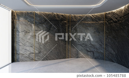 Empty room modern minimalist architecture with stone background, curved room, stone texture wall ,3d illustration rendering Empty room modern minimalist architecture with stone background, curved room, stone texture wall ,3d illustration rendering 105485788