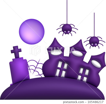 3D illustration. Halloween castle. with graves and spiders full moon 105486217