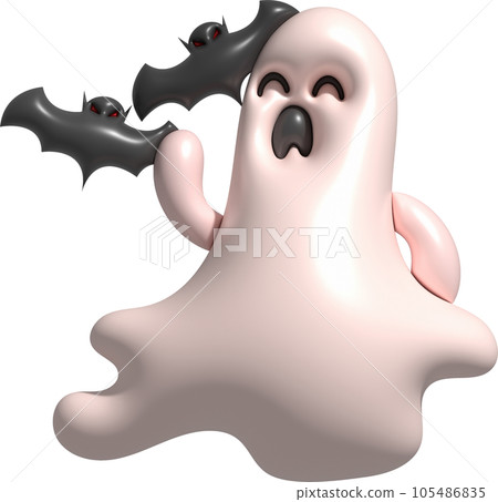 3d illustration. Halloween cute little ghost and bat. 3d illustration. Halloween cute little ghost and bat. 105486835