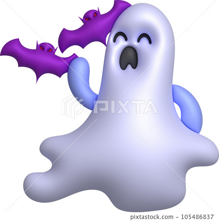 3d illustration. Halloween cute little ghost and bat. 105486837