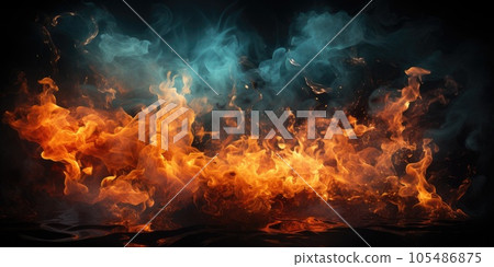 Fire flames and smoke on black background. Generative AI 105486875