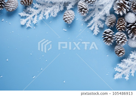 Christmas decoration with pine cones. Christmas background with space for text. Generative AI Christmas decoration with pine cones. Christmas background with space for text. Generative AI 105486913
