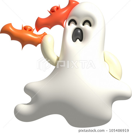 3d illustration. Halloween cute little ghost and bat. 105486919