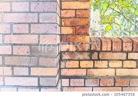 Illustration of a brick wall iron shelf CG image 4 105487358