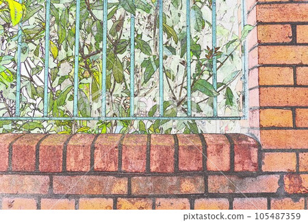 Illustration of a brick wall iron shelf CG image 5 105487359