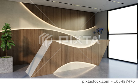 Interior design contemporary and luxurious modern reception desk, 3D illustration rendering Interior design contemporary and luxurious modern reception desk, 3D illustration rendering 105487470