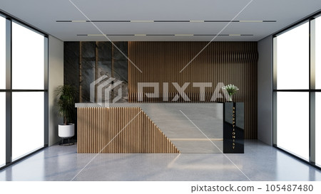 Interior design contemporary and luxurious modern reception desk, 3D illustration rendering Interior design contemporary and luxurious modern reception desk, 3D illustration rendering 105487480