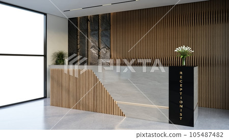 Interior design contemporary and luxurious modern reception desk, 3D illustration rendering 105487482