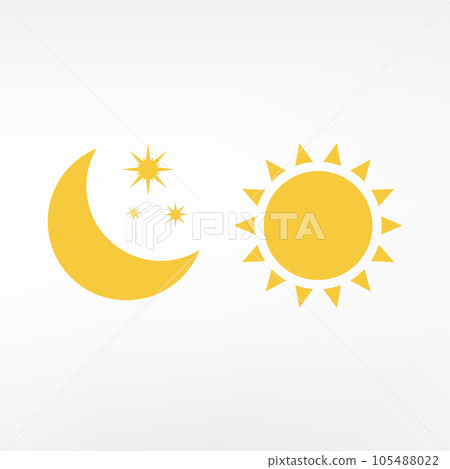 Night symbol of the moon with stars and sun, vector on white background Night symbol of the moon with stars and sun, vector on white background 105488022