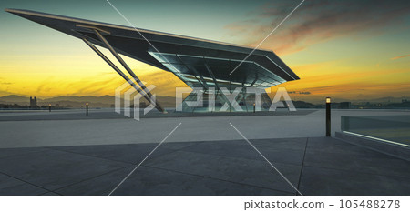 3D empty concrete floor with polygon shape design modern building exterior 105488278