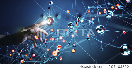 Hand touching the Metaverse Universe concept Hand touching the Metaverse Universe concept 105488290