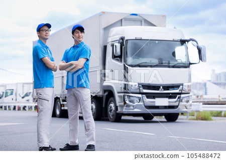 Driver standing in front of the truck Driver standing in front of the truck 105488472