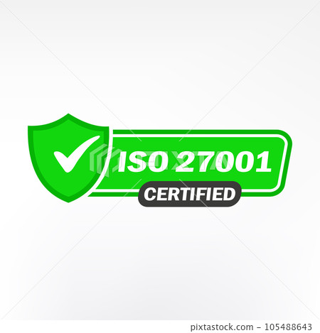 ISO 27001 Certified badge, icon. Certification stamp. Flat design vector illustration ISO 27001 Certified badge, icon. Certification stamp. Flat design vector illustration 105488643