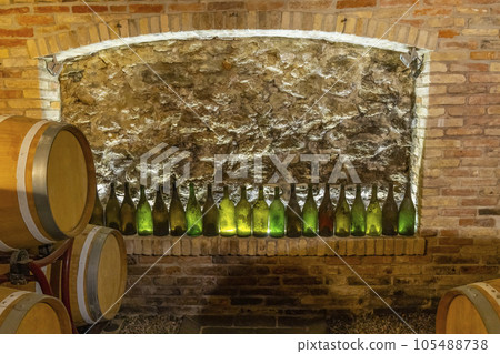 Traditional winemaking equipment in Castello di Razzano, Piedmont, Italy 105488738