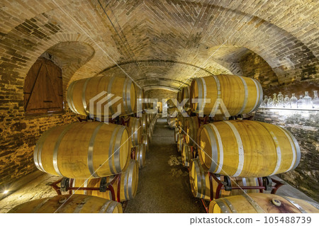 Wine cellar in Castello di Razzano, Piedmont, Italy Wine cellar in Castello di Razzano, Piedmont, Italy 105488739