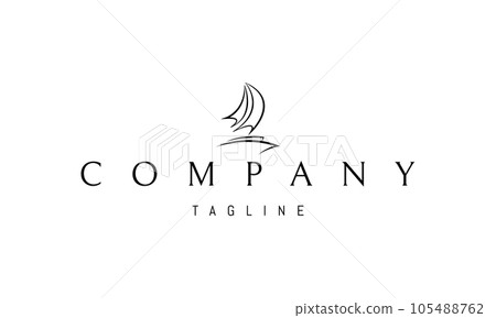 Vector logo on which an abstract image of a floating sailboat in a linear style. 105488762