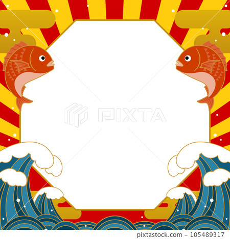 Japanese style Large waves and bouncing sea bream, concentration line frame/background material (square) Japanese style Large waves and bouncing sea bream, concentration line frame/background material (square) 105489317