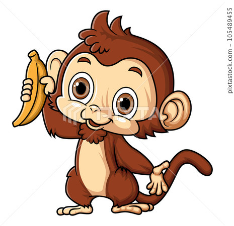 Cute little monkey holding banana of illustration Cute little monkey holding banana of illustration 105489455