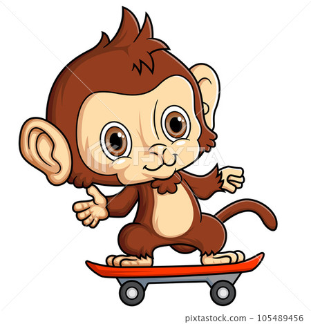 Cute little monkey playing skateboard of illustration Cute little monkey playing skateboard of illustration 105489456