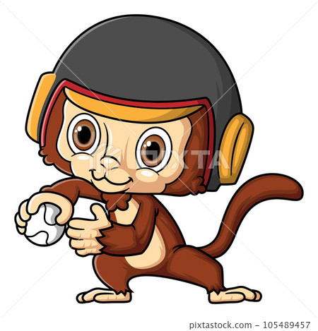 Cute little monkey playing baseball of illustration Cute little monkey playing baseball of illustration 105489457