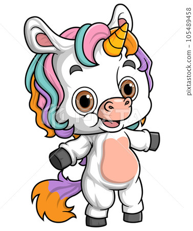Cartoon rainbow unicorn with good posing of illustration 105489458