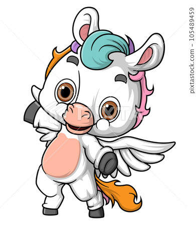 Cartoon rainbow unicorn with wings of illustration 105489459