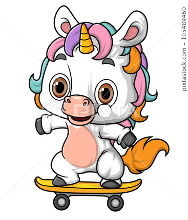 Cartoon rainbow unicorn playing skateboard of illustration Cartoon rainbow unicorn playing skateboard of illustration 105489460