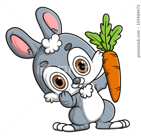 Cartoon funny rabbit holding big carrot of illustration 105489472