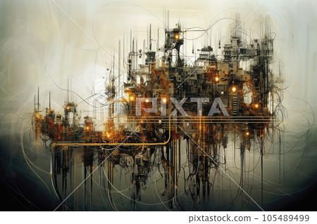 industrial steel pipelines and cables in blue tones industrial steel pipelines and cables in blue tones 105489499