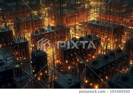industrial steel pipelines and cables in blue tones industrial steel pipelines and cables in blue tones 105489500