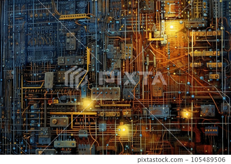 industrial steel pipelines and cables in blue tones industrial steel pipelines and cables in blue tones 105489506