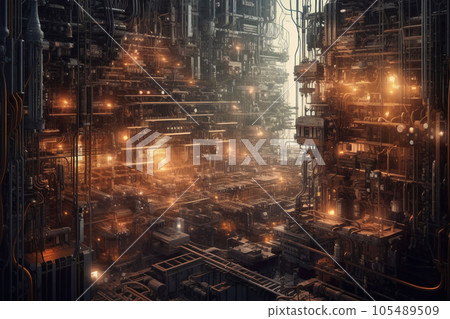 industrial steel pipelines and cables in blue tones industrial steel pipelines and cables in blue tones 105489509