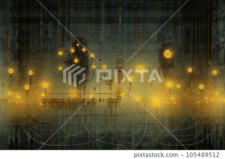 industrial steel pipelines and cables in blue tones industrial steel pipelines and cables in blue tones 105489512