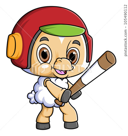 Cartoon little sheep playing baseball of illustration Cartoon little sheep playing baseball of illustration 105490112