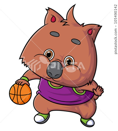cartoon cute quokka character playing basketball on white background of illustration 105490142