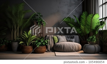 Living room with houseplant 105490854