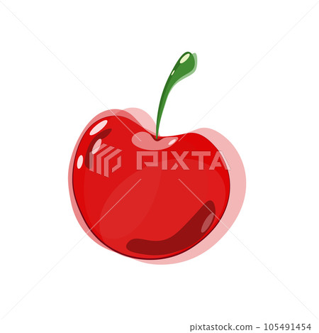 Watercolor vector cherry with tail on white background. 105491454