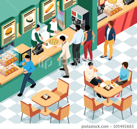Isometric Food Court Illustration 105491683