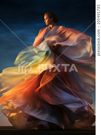 Supermodel cover shot, flowing draperies, colorful pastels palette, AI Generated, AI Generative, Generative AI 105491785