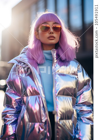 Blue and purple shop holographic bubble coat