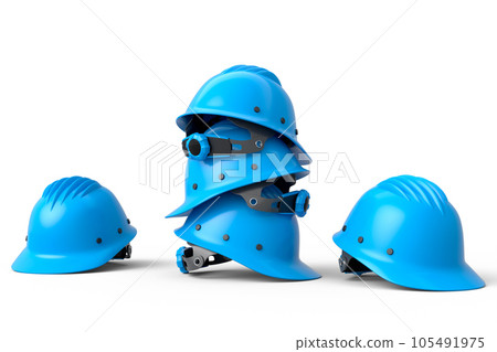 Stack of safety helmets or hard caps for carpentry work on white background 105491975