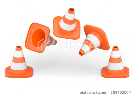 Set of traffic cones for under construction road work on white background. Set of traffic cones for under construction road work on white background. 105492004
