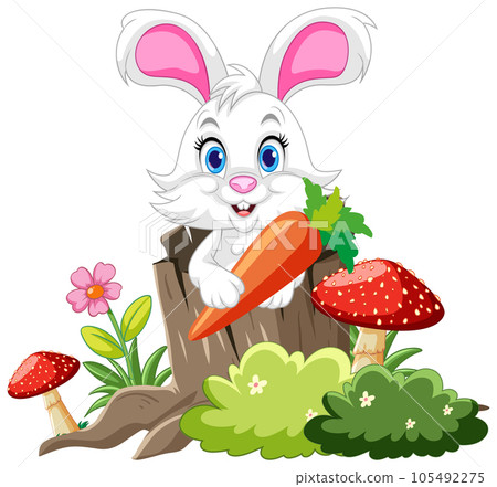 Cute Rabbit in Tree Hole with Carrot Cute Rabbit in Tree Hole with Carrot 105492275