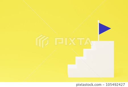 3D material _ simple stairs and flag _ yellow 3D material _ simple stairs and flag _ yellow 105492427