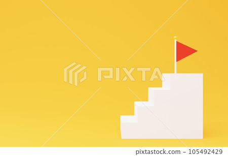 3D material _ simple stairs and flag _ orange 105492429