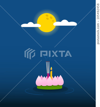 Loy Krathong festival in Thailand for poster, banner, illustration, element 105492458