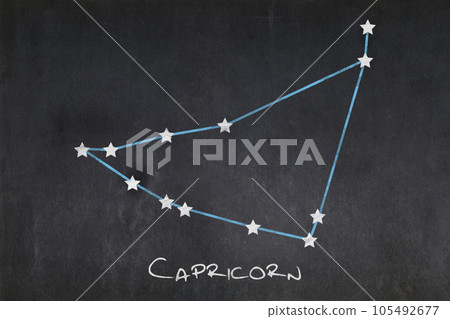 Capricorn constellation drawn on a blackboard Capricorn constellation drawn on a blackboard 105492677