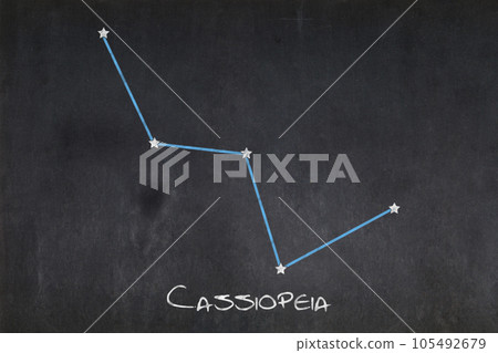 Cassiopeia constellation drawn on a blackboard Cassiopeia constellation drawn on a blackboard 105492679